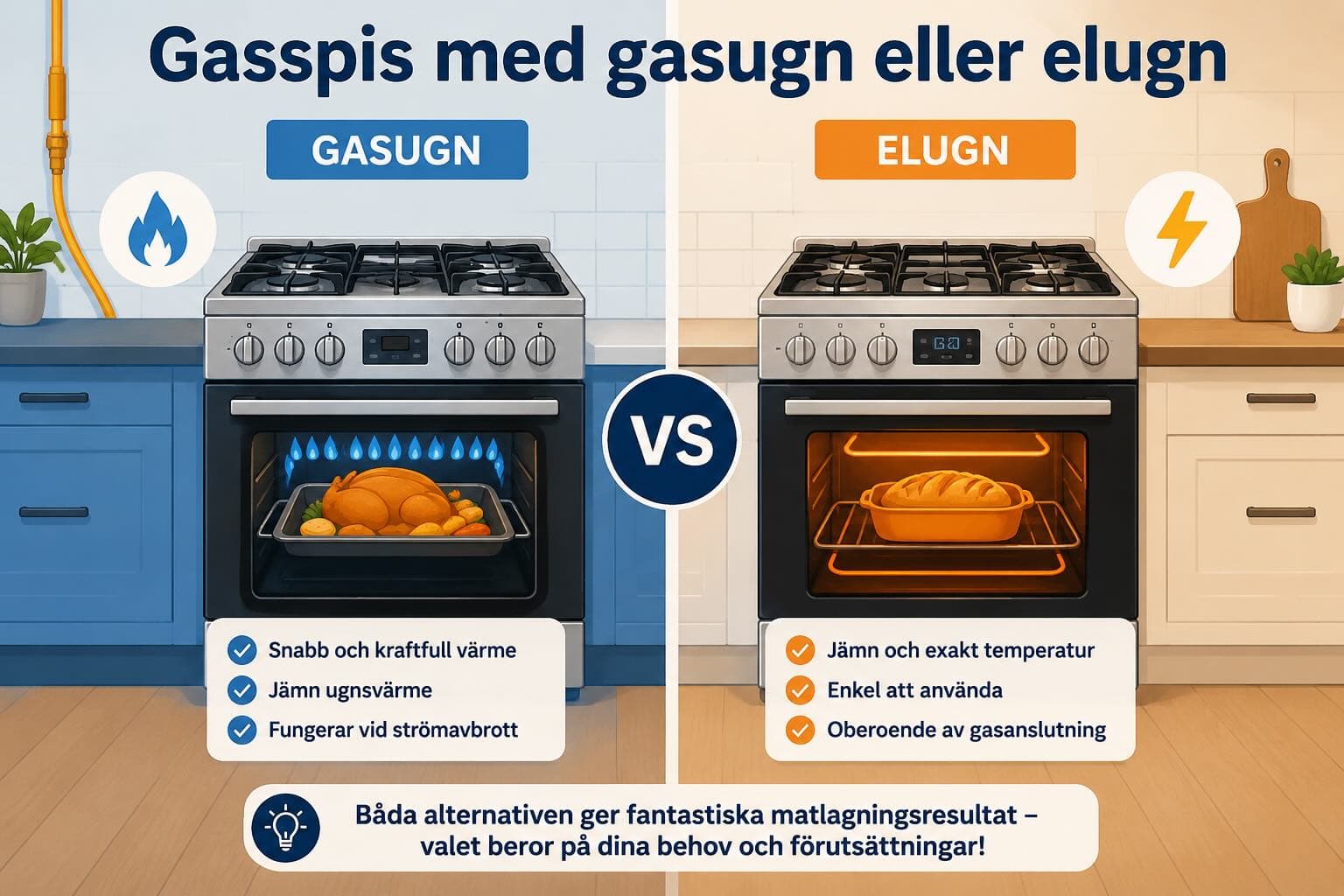 Gasspis med elugn och gasspis med gasugn – jämförelse av de två typerna