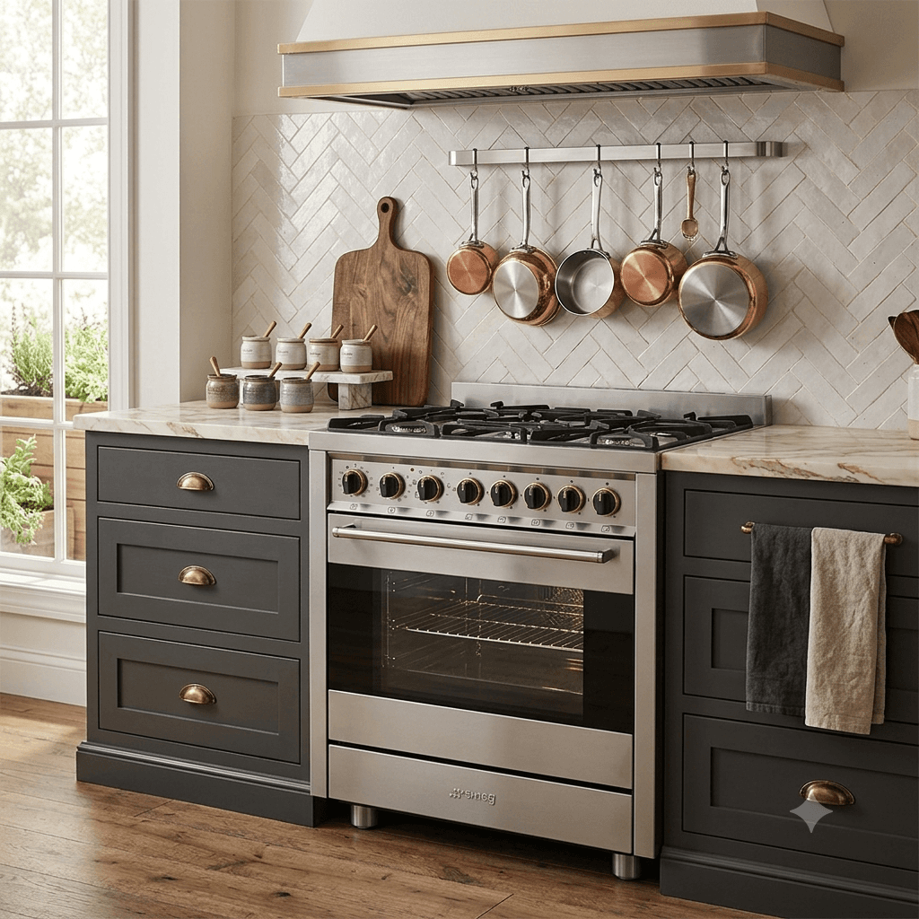 Smeg gasspis 70x60 cm rostfritt stål